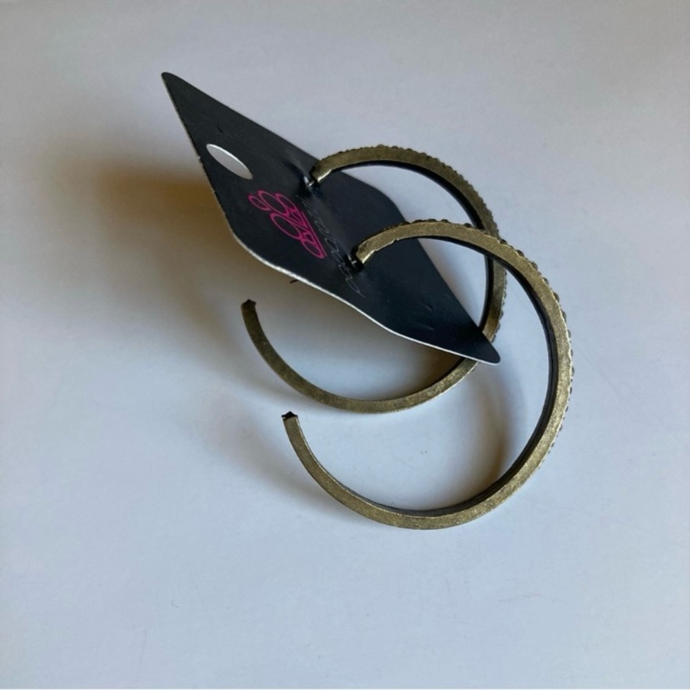 NWT Burnished Brass Rhinestone Hoop Earrings - Picture 6 of 14